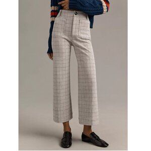 Anthropologie The Colette Cropped Wide-Leg Trousers Knit Plaid Edition Grey 26